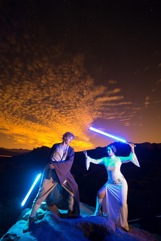 Luke and Leia with Lightsabers at Vasquez Rocks