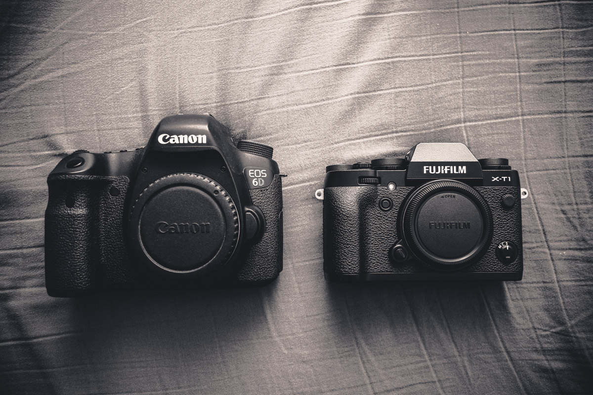Canon EOS 6D size comparison versus Fujifilm X-T1