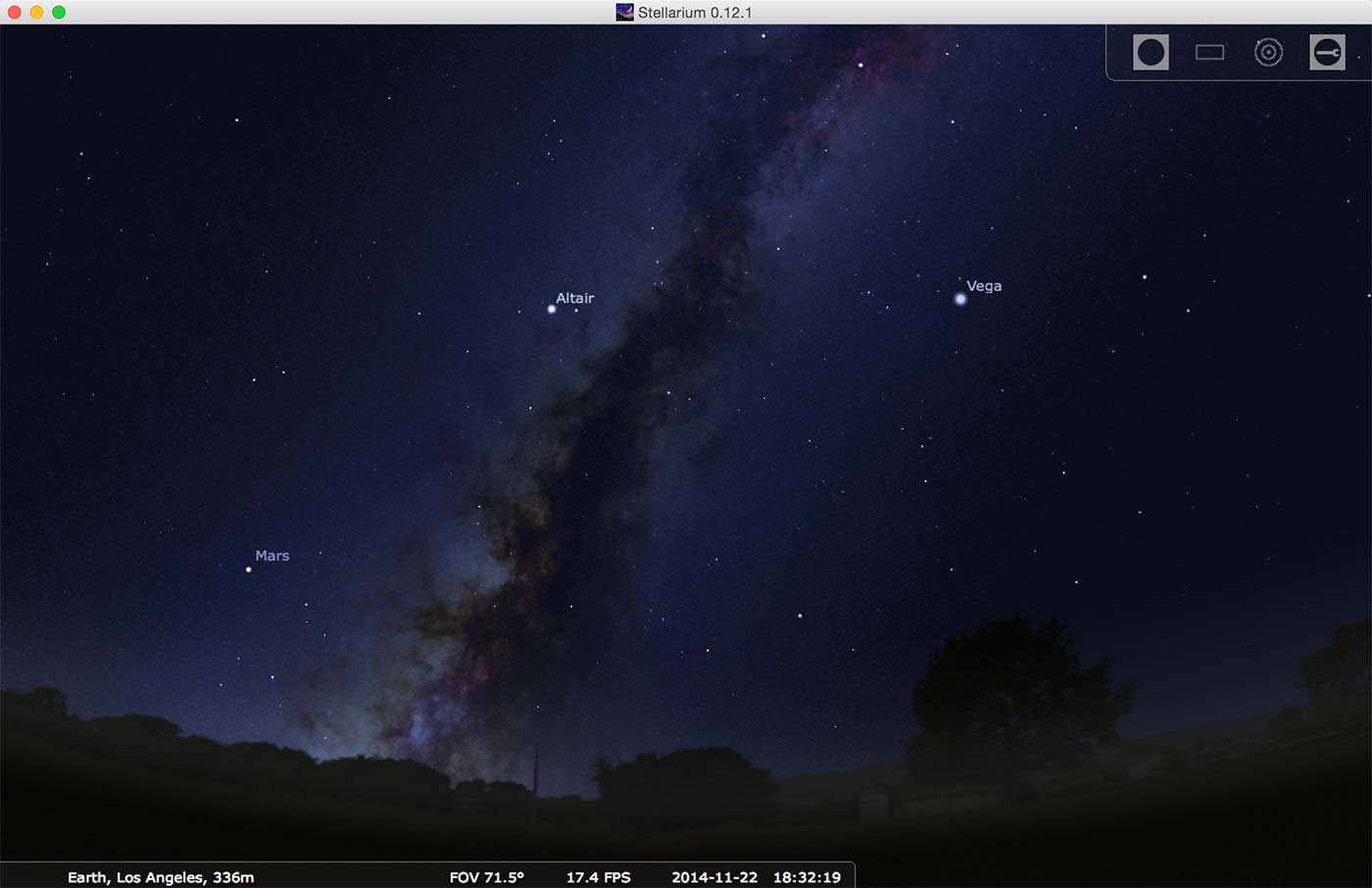 Screenshot of Stellarium, a great tool for planning Milky Way photography.